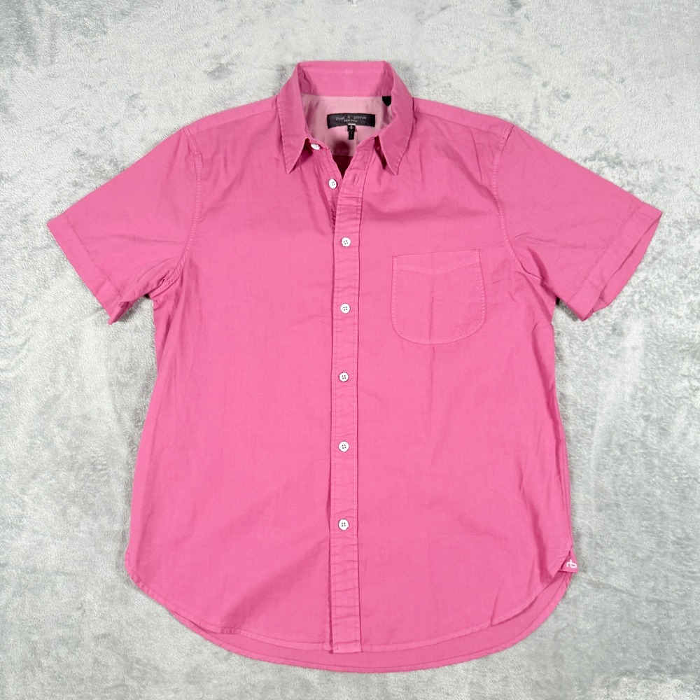 Rag & Bone Mens Small Short Sleeve Button Down Shirt Pink Cotton Solid Casual